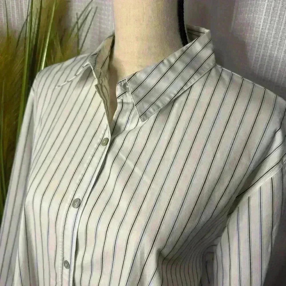 Market By Chico’s 2 L Women’s Blue Pin Stripes Long Sleeve Button Down Dressy - Picture 2 of 9